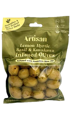 Lemon, Basil & Kawakawa Infused Olives 150g