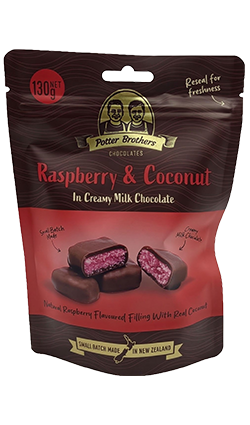 Potter Brothers Rasp & Coconut in Milk Choc 130g