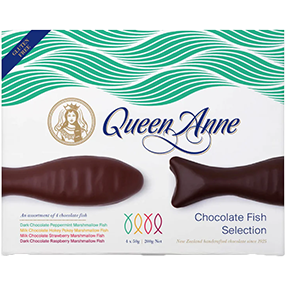 Queen Anne Chocolate Fish Selection (Peppermint,Hokey Pokey,Strawberry,Raspberry 200gm)