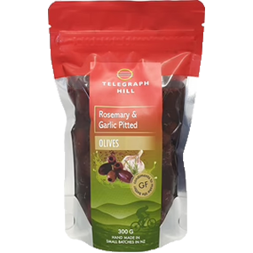Olives Telegraph Rosemary & Garlic Pitted Kalamata 300gm