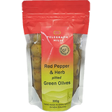 Telegraph Hill Red Pepper & Herb Pitted Green Olives 300gm