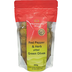 Red Pepper & Herb Pitted Green Olives 300gm